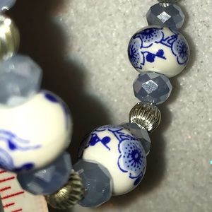 New Ceramic & Faceted Glass Bead Bracelet Stretch